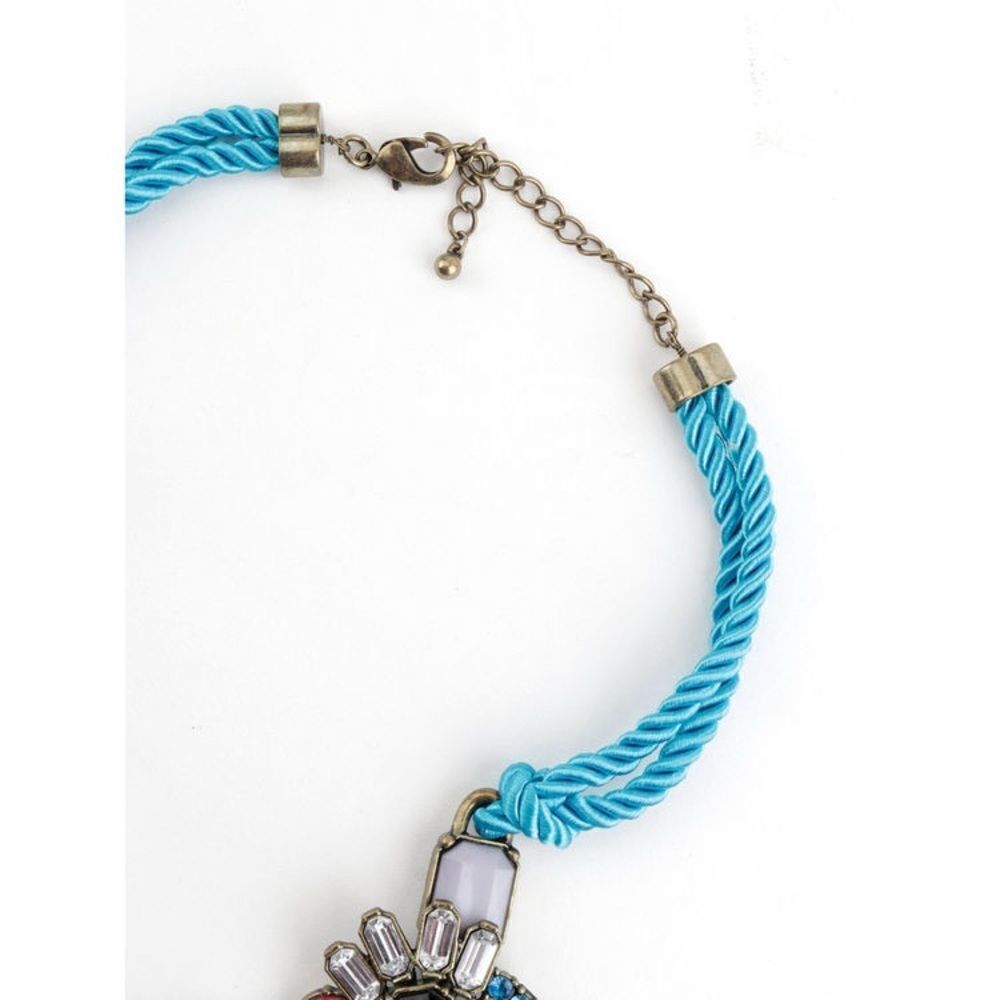 H&M Rhinestone Blue Multicolour Rhinestone Studded Rope Necklace Spring - Picture 12 of 13